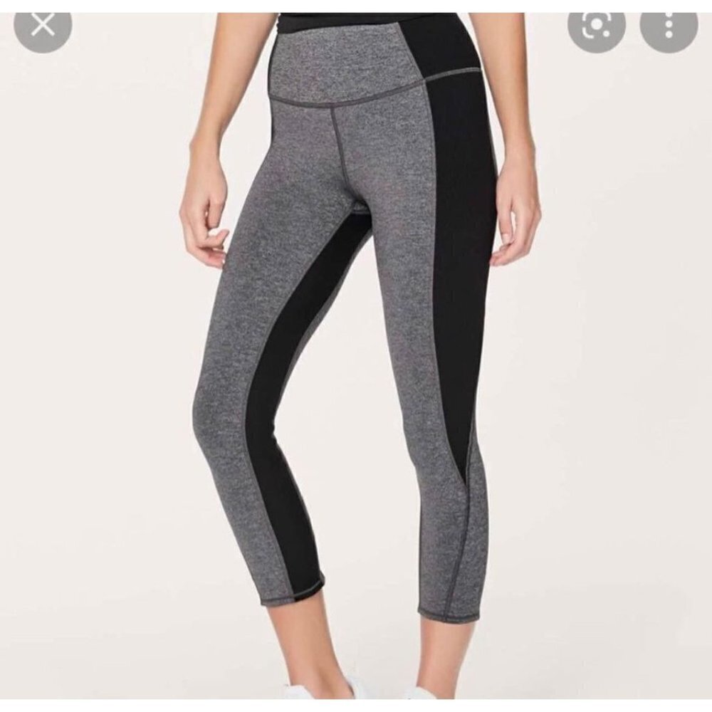 Lululemon On Your Mark Crop Gray And Black Leggings Size 8